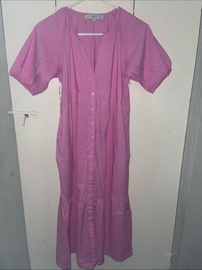 LOFT Pink Button-Down Tiered Maxi Dress